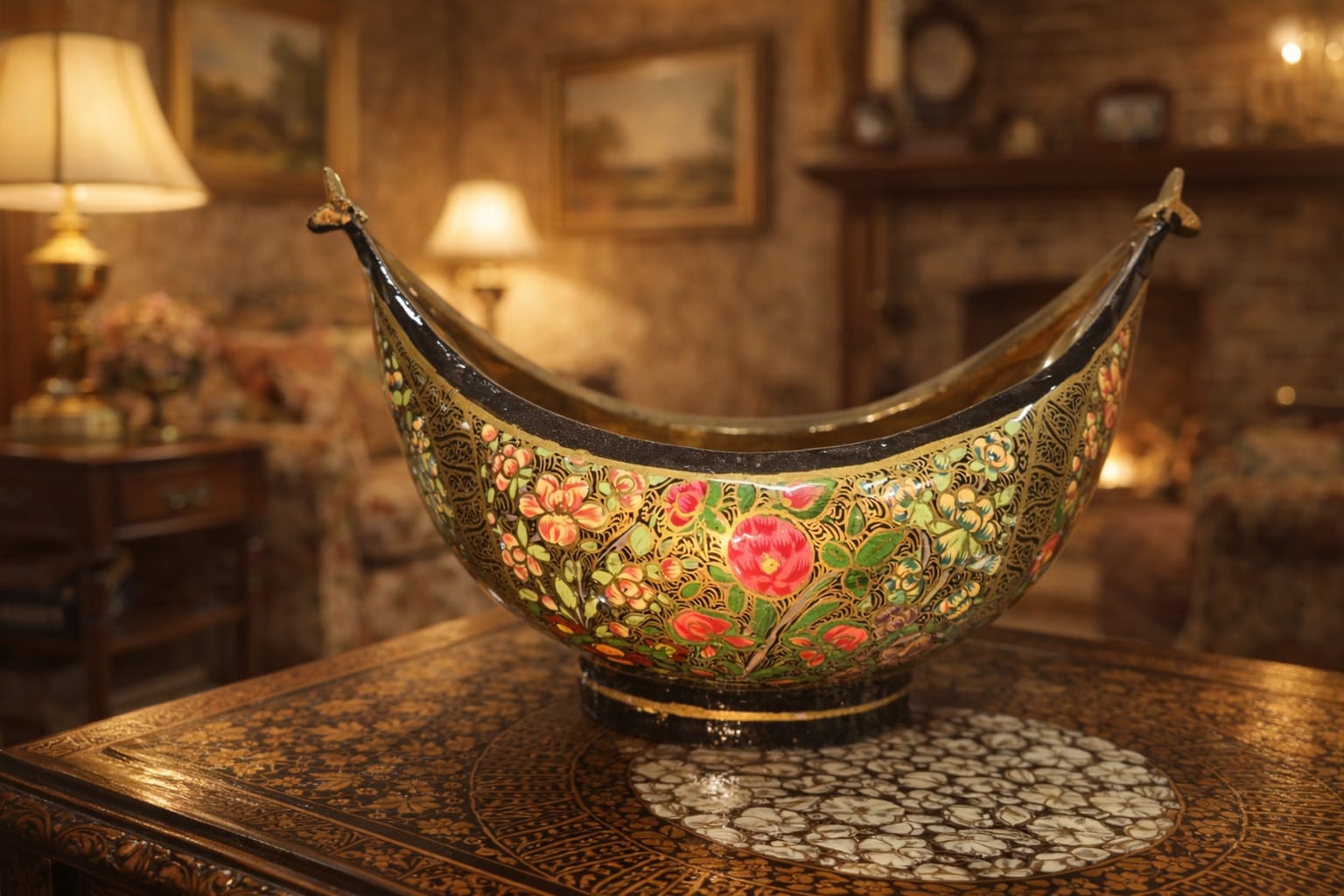 Antique paper mache bowl, paper mache bowl,kashmir paper mache bowl,kashmir bowl,brass bowl, hand painted antique brass bowl,hand painted brass bowl